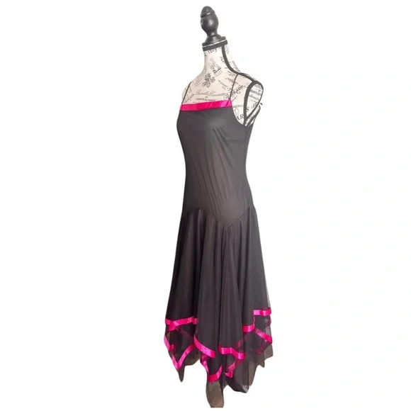 🇨🇦 Y2K Jessica Black & Fuchsia Mesh Goth Prom Dress • Asymmetrical Hem • Size 10 - Picture 2 of 4